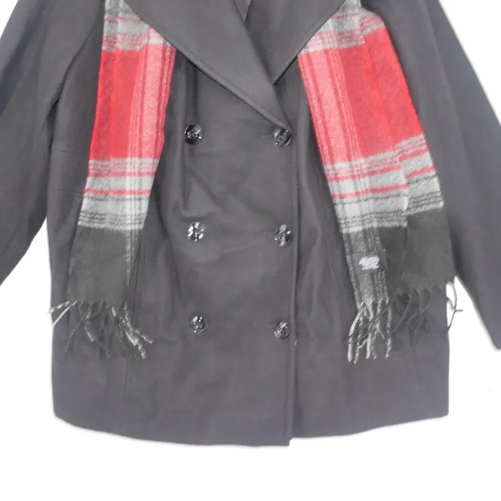 DRAFT NEW London Fog Women's 3X BLACK Wool Blend Pea Coat With Scarf